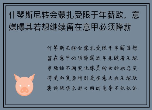 什琴斯尼转会蒙扎受限于年薪欧，意媒曝其若想继续留在意甲必须降薪