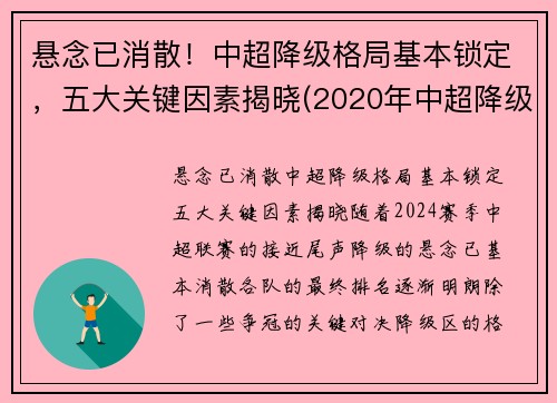 悬念已消散！中超降级格局基本锁定，五大关键因素揭晓(2020年中超降级规则)